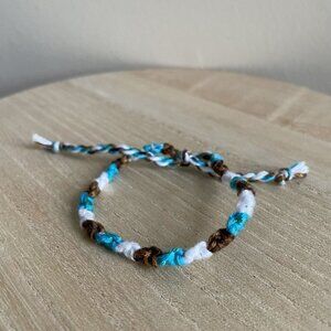 Kia Woven Friendship Bracelet Anklet OS Blue White Brown Women Cotton Tie
